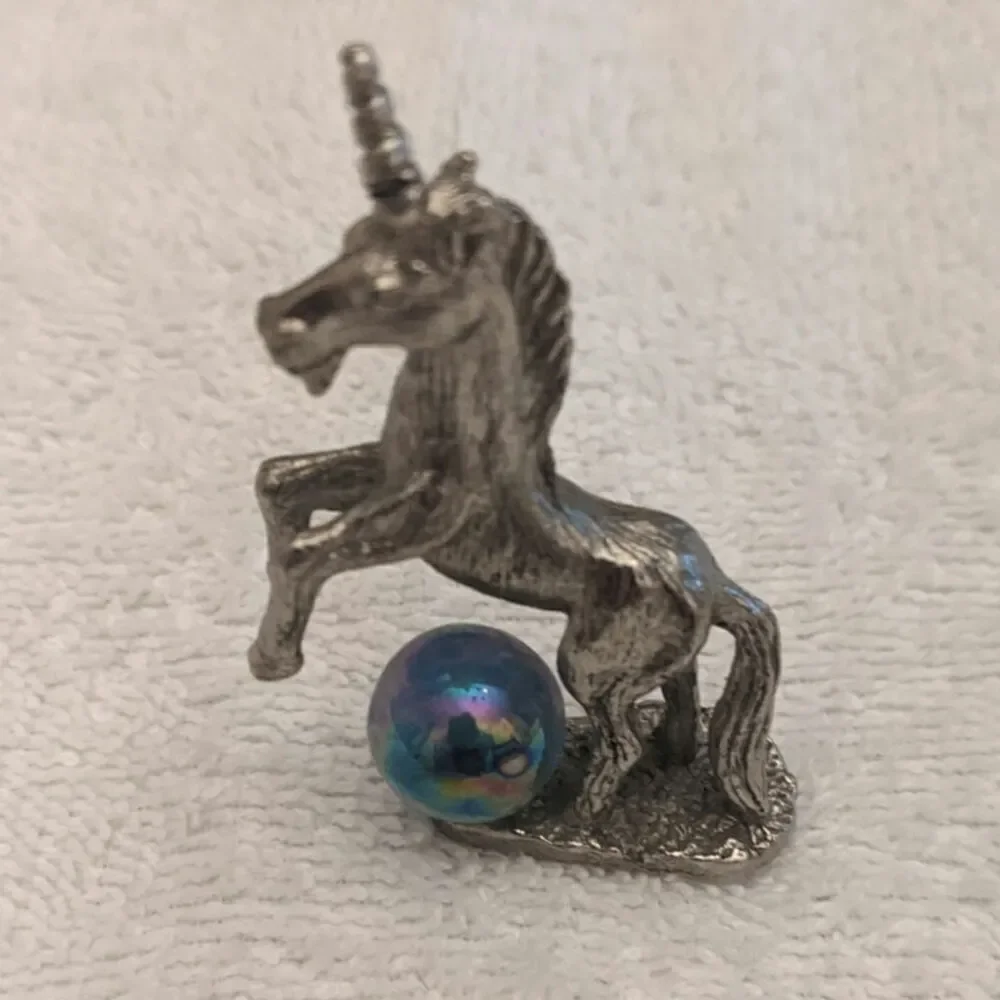 Pewter Unicorn Vintage 2 Inch with Blue Globe